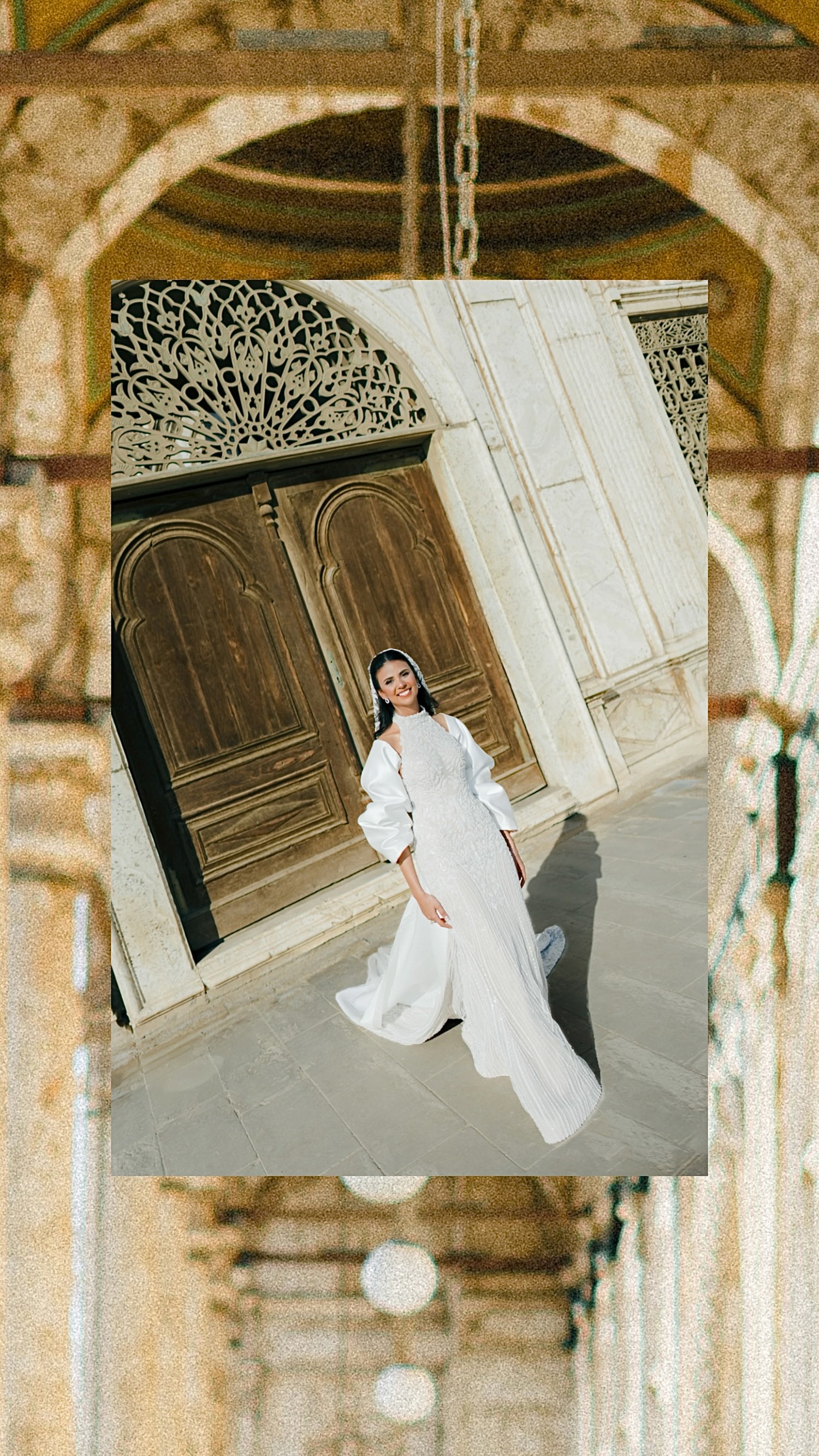 Woman in white dress historic doorway