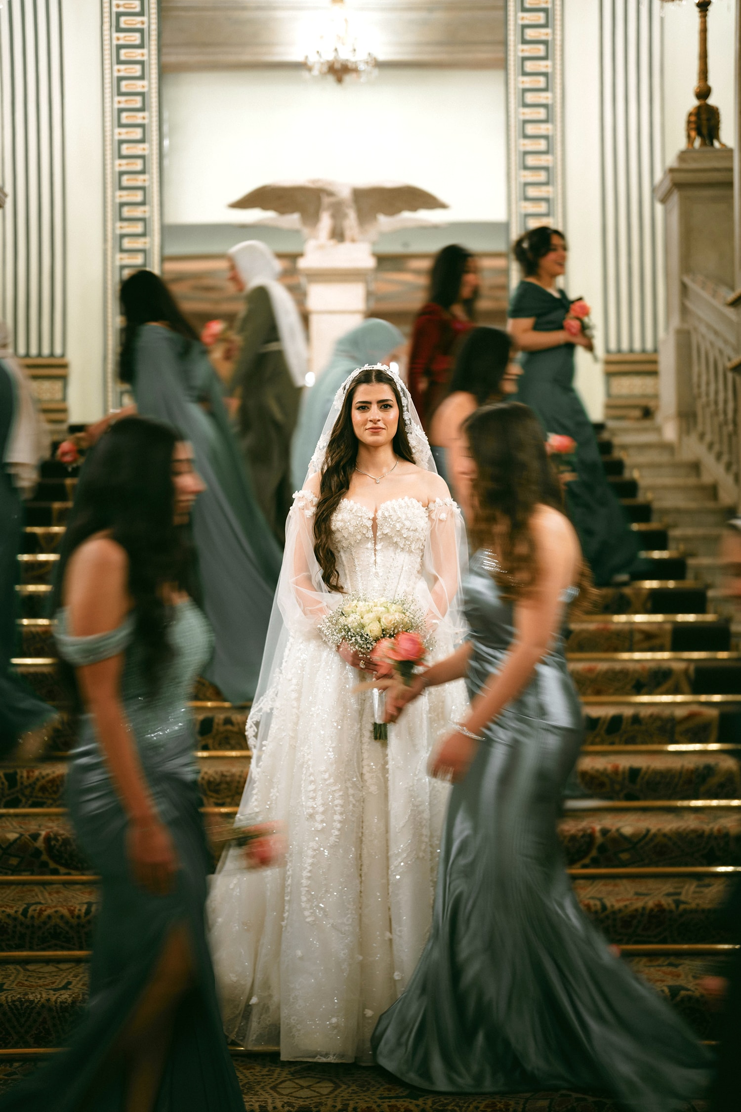 Bride in white gown classical church ceremony