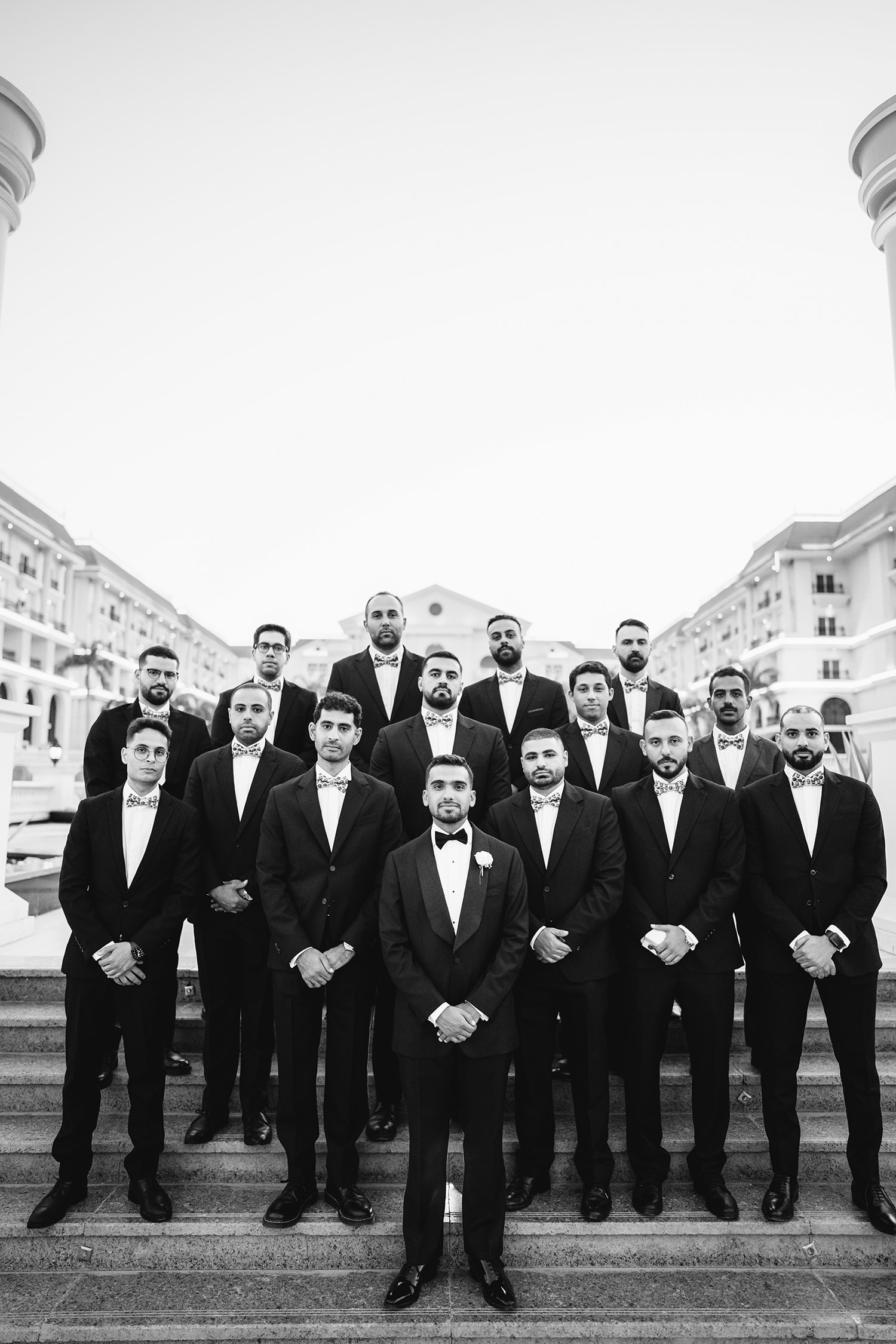 Groom and groomsmen formal wedding portrait
