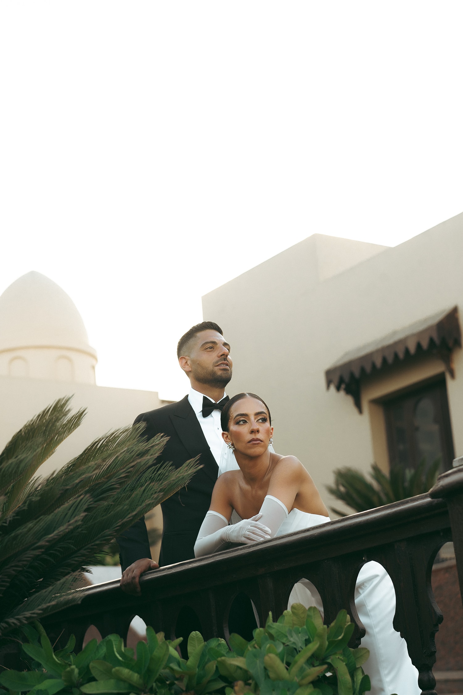 Bride groom wedding portrait Mediterranean architecture