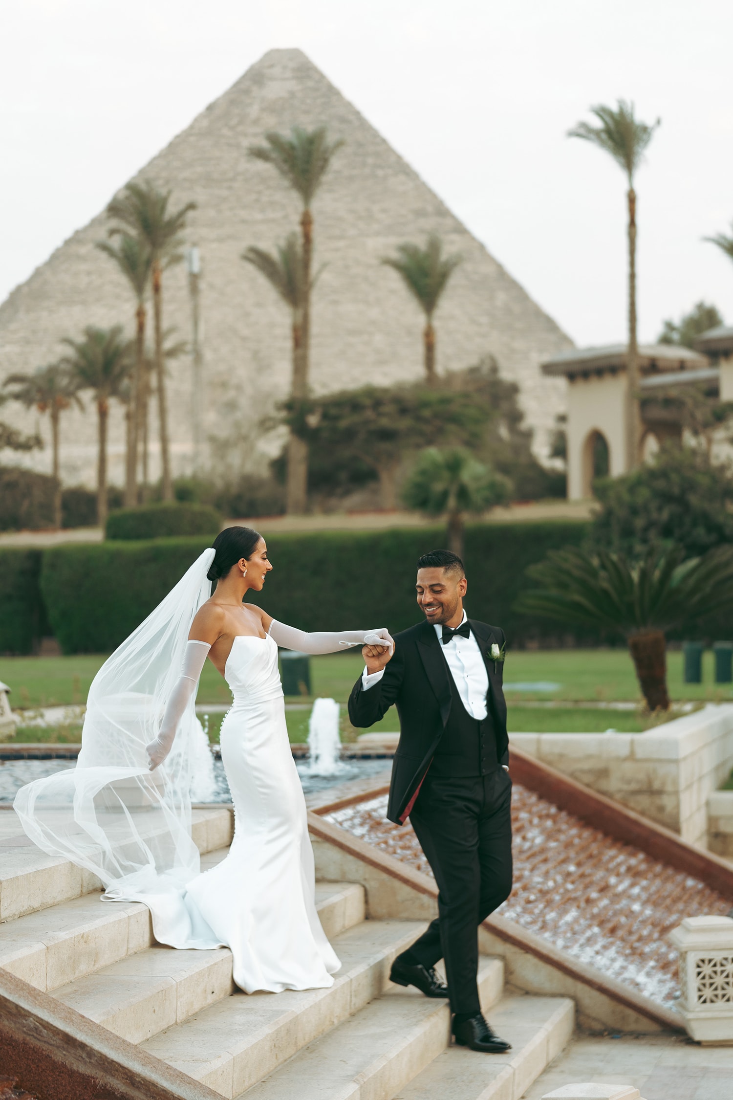Bride groom wedding portrait pyramid backdrop